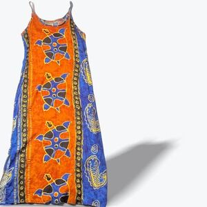 IN GEAR Maxi Dress Thailand Resortwear Sea Turtle Batik Tropical Vaca Small 4/6